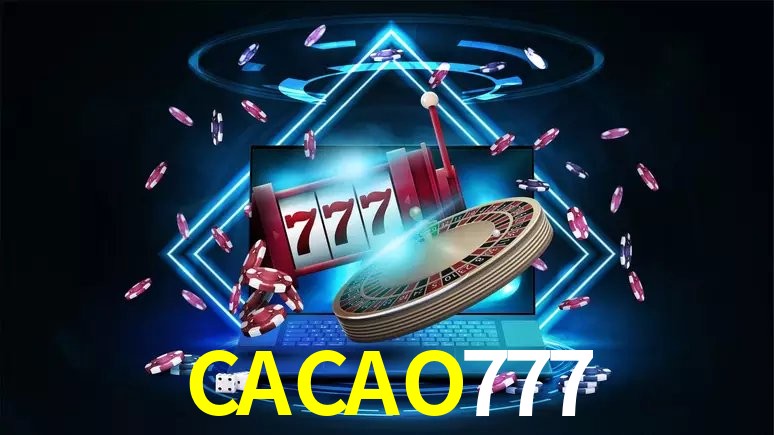 Escena dinámica inspirada en casino con iluminación CACAO777, cartas, fichas e íconos de juegos digitales en un espacio moderno de juegos.
